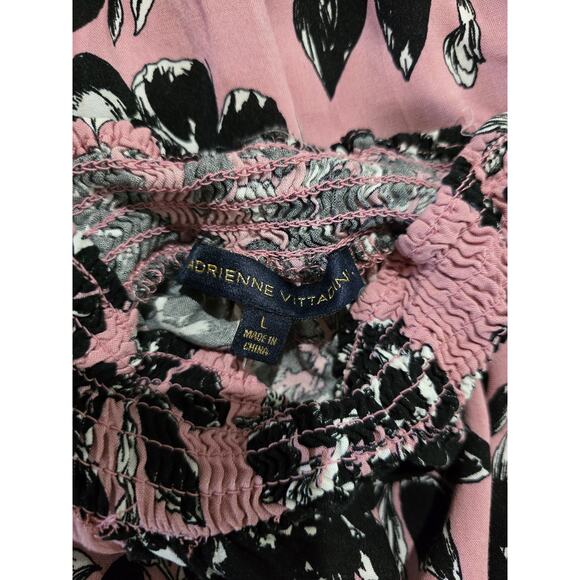 Adrienne Vittadini Pink Floral Smocked Long Sleeve Blouse – Size Large - Picture 7 of 8